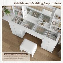 Yanosaku Vanity With Power Outlet, Vanity Desk With Mirror And 10 LED Lights, 10 Drawers Makeup Vanity With 6 Shelves, Fold-Up Panel, Vanity Table With Chair For Bedroom - 查看 7