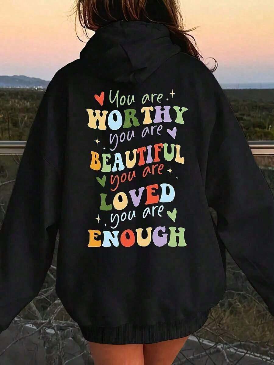 2026 AChristmas Outfit WomenWomen's Heavyweight Hoodie - Gothic Love Me Like My Demons Print Sweatshirt, Loose Fit Pullover Hoodie With Pocket & Drawstring Hood, Long Sleeve Winter Sweater For WomenLoose And Comfortablewinter Clothes For Women - 黑色 3 - 查看 1