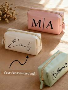 Customized Name Makeup Bag Personalized Letter Cosmetic Bag Sanitary Napkin Storage Bag Travel Leather Toiletry Bag Bridesmaid Birthday Gift Bridal Party Favor Bachelorette Party Favor Large Capacity Multi-Functional Storage Bag For Women - Multicolor - View 10