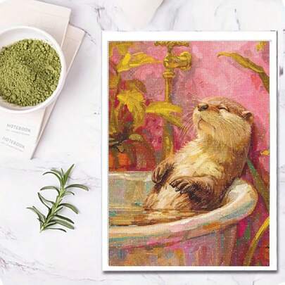 Animal 5D DIY Diamond Painting, Create Your Own Wall Art Print, Cute Pink Animals, Cute Animal Scene Diamond Art Set Taking A Bath, The Best DIY Gift For Friends