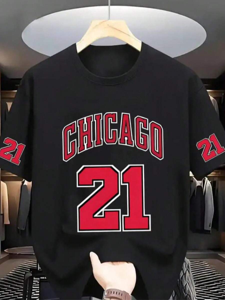 Basic Cotton T-Shirt For Men, Women, And Unisex - Chicago 21 Red - màu đen - Xem 1
