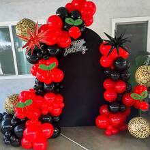 Kit de arco de guirnalda de globos rojo y negro, 118 piezas de globos de foil de estrella explosiva verde, cereza, negro y rojo, globos de mylar con estampado de guepardo 4D para decoraciones de fiesta de cumpleaños, bautizo o despedida de soltera con tema de bayas - Multicolor - Ver 7