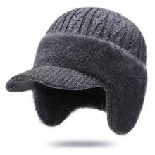 Men's Ear Protection Knit Hat, Outdoor Cycling Warm Thermal Lined Windproof Ear Muff Beanie Cap, Faux Cashmere