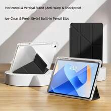 1个透明亚克力Y型折叠平底保护壳，黑色。多角度折叠支架，内置笔槽，高透明亚克力后壳，防刮防弯折，磁吸式自动休眠/唤醒，智能省电，翻盖式保护壳带笔槽，兼容iPad Mini 6/Mini 7/9.7/10.2/10.5/Air 4/Air 5/10th/10.9/Pro 11/Air 11(M2)/Air 13(M2)/Pro 11(M4)/Pro 13(M4) 2024 12.9英寸 - 黑色 - 查看 1