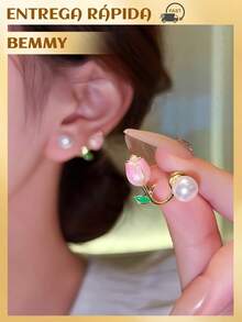 BEMMY Elegant Pearl Earrings With Tulip Flower, Suitable For Women To Wear Daily And At Parties. - 粉色 - 查看 6