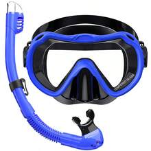 成人浮潜套装，全景泳镜，干式呼吸管套装，带收纳袋，适用于浮潜、潜水、游泳和旅行