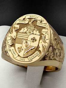 1 件 18K 镀金神秘图腾喷泉雕刻徽章宗教男式戒指，精雕细琢图案，适合休闲穿着和礼物 - 十字圖騰戒指男 - 查看 1