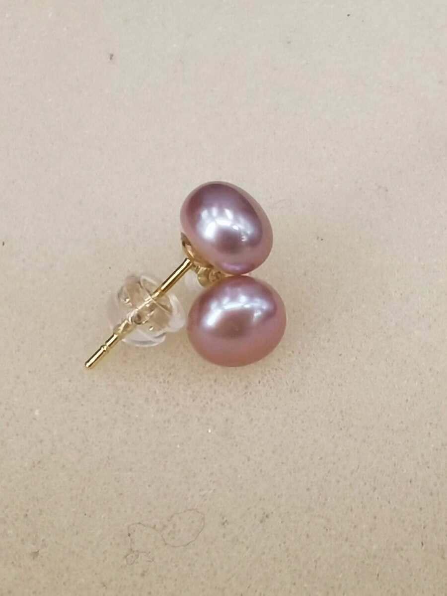 Natural 7-8mm Bun Purple Freshwater Pearl And S925 Stud Earrings One Pair