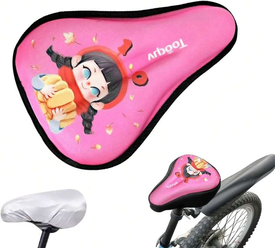 HASTHIP? Funda para Asiento de Bicicleta Infantil con Cojín de Gel, Absorción Impactos y Espuma Memoria, Cubierta Dibujos Animados Antideizante, Compatible con Ciclio al Aire Libre, Fácil Instalar - negro - Ver 1