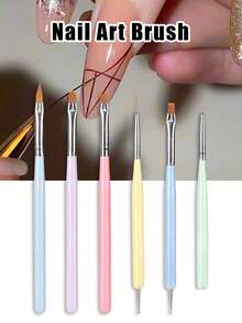 6支美甲笔套装，包含亚克力美甲笔、勾线笔、斜角法式美甲笔、美甲设计笔、延长胶笔、凝胶笔，适合居家DIY美甲，美甲工具，美甲用品，美甲沙龙，女士礼物 - 彩色 - 查看 2