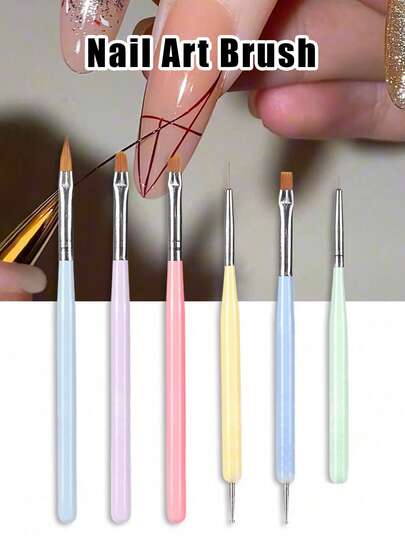 6pcs Nail Art Brush Set, Includes Acrylic Nail Pen, Lining Pen, Angled French Nail Brush, Nail Design Pen, Nail Extension Gel Pen, Nail Gel Pen, Suitable For DIY Manicure At Home, Nail Tools, Nail Supplies, Nail Salon, Gift For Women