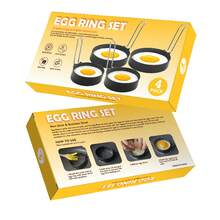 Juego de Moldes para Huevos de Acero Inoxidable + Hierro para el Hogar, Anillos para Huevos de Estiloúltiple, Herramientas de Repostería, Sartén Antiadherente - Juego de 4 piezas con anillos para huevos en relieve (varias formas) - Ver 3