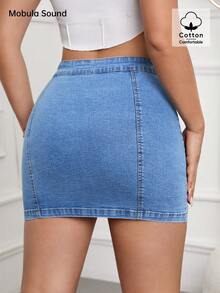 Chân váy denim cài nút phía trước thoải mái, thanh lịch, đa năng, giản dị, Mobula Sound, phù hợp cho mùa xuân/hè, thường ngày, ngày lễ, mặc hàng ngày, hẹn hò, dạo phố, du lịch, tiệc tùng, sân bay - Màu xanh lam - Xem 6