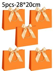 Bộ 5 túi quà tặng/1 túi giấy Kraft kiểu ngang, túi mua sắm, túi có quai xách, túi quai xách hình nơ, túi giấy trắng dung tích lớn, thích hợp cho Halloween, Lễ Tạ ơn, Giáng sinh, Năm mới, Đám cưới, Sinh nhật và các dịp khác. - trái cam - Xem 7