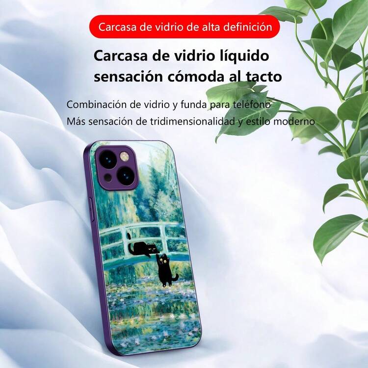 1 pieza Funda protectora de teléfono con Diseño De Gatos Negros En Puente con cristal de imitación chapado en lujo, a prueba de golpes,Protección completa contra caídas, resistencia a impactos y prevención de rayaduras, compatible con  17/17 Air/17 Pro/17 Pro Max, 16, 16 Pro, 16 Plus, 16 Pro Max, 15, 14, 14 Pro Max, 13, 12, 11,Galaxy A55/A54/S23 Ultra/S22 Ultra/S23,Cristal Realista de Alta Definición,diseño creativo y de moda para hombres y mujeres" - Rosa - Añade 4