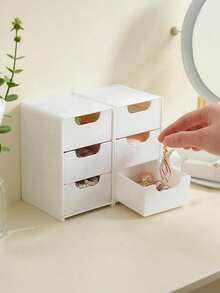 1 Stück platzsparende Kunststoff Schreibtisch Aufbewahrungsbox mit 3 Schubladen, geeignet zum Aufbewahren von Kosmetik, Accessoires, Urlaubsutensilien, Reisebedarf, Kulturtaschen, Strandartikeln, Campingausrüstung und mehr - Weiss - Übersicht 8