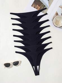 Bộ 8 chiếc quần lót dây mảnh thoải mái dành cho nữ, đồ lót gợi cảm không đường may, cạp thấp, kiểu bikini. - màu đen - Xem 3