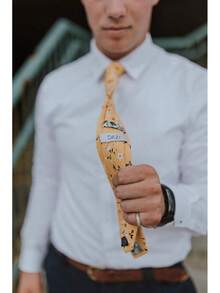 DAZI Men's Tie Floral Print Cotton Necktie, Great Weddings, Groom, Groomsmen, Missions, Dances, Gifts. - Marigold - 查看 5