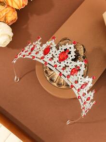 1pc Christmas Hot Pink Fairy Alloy Tiara With Faux Pink Diamonds & Crystal Leaf - Women's Bridal Birthday Xmas Headpiece It Is Suitable For Birthdays, Parties, Beauty Pageants, Weddings And Christmas - Half Crown - View 9