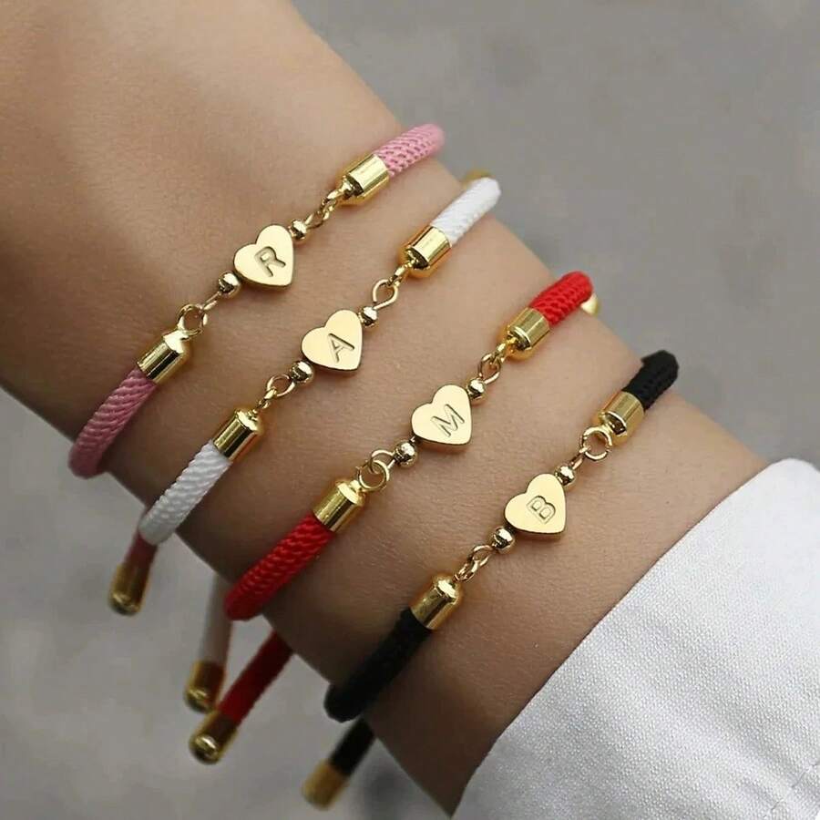 1件时尚创意铜镶嵌锆石字母DIY手链饰品，时尚精致，可调节，26个A-Z字母吊坠，节日礼物，适合日常佩戴 - 彩色 - 查看 1