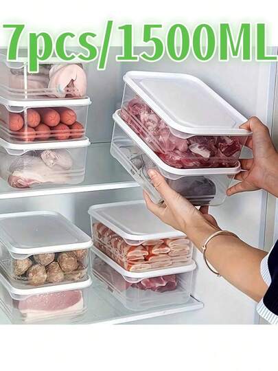 7-Packs Of Stackable 1.5L Containers For Refrigerator Organization, Freezer- Plastic Food Storage Boxes With Hinged Lids, Sealable And Reusable Bento Boxes For Meat, Fruit, Vegetables, Microwave - Ideal For Holiday Food Display And Storage