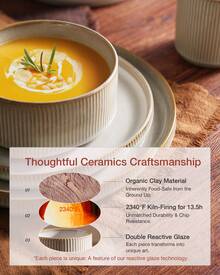 Richmount 12 Piece Stoneware Dinnerware Sets, Plates And Bowls Set For 4 - 卡布奇諾白 - 查看 7