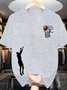 Camiseta de Moda para Hombre| Cuello Redondo Casual con Tela Ligeramente Elástica, Patrón Impreso, Ajuste Regular para Verano - Negro - Ver 1
