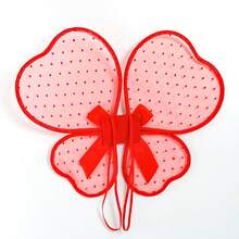 Butterfly Wing For Kids Dot Print Bow Decor Fairy Wing For Valentine's Day Party Costume Cosplay Accessories - Red - View 1