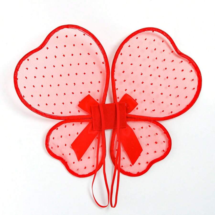 Butterfly Wing For Kids Dot Print Bow Decor Fairy Wing For Valentine's Day Party Costume Cosplay Accessories - Red - View 1