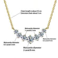 A High-Quality Men's And Women's Pendant Necklace/Choker With A 14K Gold-Plated, 925 Silver, Round Moissanite Seven-Star Design. Fashionable, , Versatile, Simple, Classic, And Elegant With A Unique Touch. Suitable For Everyday Wear, Birthdays, Anniversaries, Valentine's Day, Mother's Day, St. Patrick's Day, Easter, And New Year's Gifts. - Gold - View 14