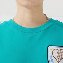 Sudadera informal de manga larga con cuello redondo y estampado PUMA para hombre, azul y verde