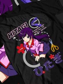 Unisex Monogatari Anime T-Shirt, Hitagi Senjougahara Waifu Shirt - màu đen - Xem 1