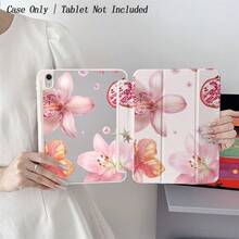 Flower 1PC Pink Floral & Pomegranate Tablet Case - Watercolor Pattern, Foldable Stand & Shockproof Translucent Cover,With Pen Holder Compatible With 10.9/10.2/ Air 5th Gen/Pro11/10th/9.7/Air 2/ (7th Gen)/ (8th Gen)/ Air 4/5/ Pro 11/ 10th Generation 10.9-Inch 2022 Smart Case/ Air 13(M3 2025)/ Air 11(M3 2025) - Multicolor - View 7