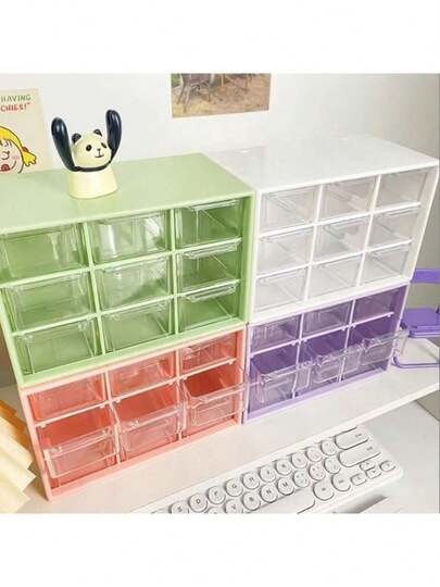 1PC Acrylic 9-Grid Drawer Storage Box | Dustproof Desktop Organizer For Students | Beads Wax Seal Stamp Jewelry Hair Accessories Container