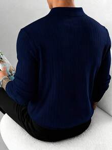 GRDR Men's Loose Fit Thin Ribbed Knit Cardigan, Casual Versatile Outerwear - Navy Blue - View 2