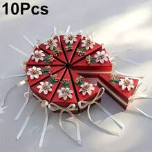 10个装三角形蛋糕造型糖果盒，带蝴蝶结，适用于婚礼、生日派对等场合，是婚礼装饰、小型企业用品、包装、婚礼回礼、礼品盒、接待装饰、婚礼用品、派对回礼的理想之选。 - 彩色 - 查看 14