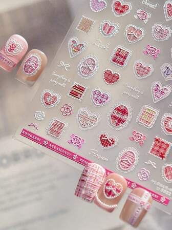 1PC 5D Relief Nail Stickers, Valentine's Day Small Fragrance Nail Stickers, Pink Lace Decorative Stickers, Self-Adhesive DIY Nail Stickers And Decals, Nail Products And Nail Accessories Nail Tools