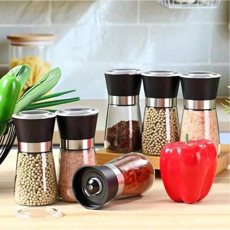 1pcs/Set Seasoning Bottle Set, Includes Salt & Pepper Shaker, Spice Grinder With Holder Airtight Spice Jars, Functional Kitchen Accessories
