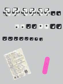 Instantly Upgrade Your Look With 24pcs Press On Toenails Short Square Minimalism Love Glitter Black And White Color Scheme Press On Toenails Full Coverage Fake Nails For Women And Girls Includes 1sheet Adhesive Tabs & 1pc Mini Files Suitable For Valentine's Day Mother's Day Party Date And Office Daily Wear False Nails Jelly Glue Is Randomly Shipped - Multicolor - View 2
