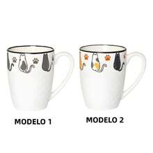 ZYLX SHOPPING – Taza cerámica 380 ml con diseño de gatos, relieve decorativo y asa grande para café o té - Blanco - Ver 3