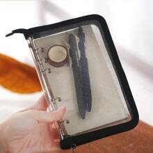 1pc A6 Transparent Glitter Zipper Pouch, Minimalist Design, Suitable For Cash, Savings, Student Stationery - A6 - View 3