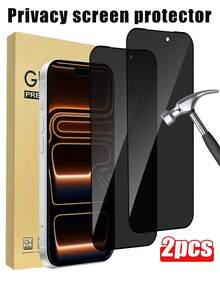 2片装隐私保护钢化玻璃屏幕保护膜,黑色边框,印有隐私图案,兼容 11-17 Pro Max系列 - 黑色 - 查看 29