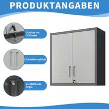 Metall-Wandschrank Mit Türverschluss & Ablage - Robust, , Ideal Für Garage, Werkstatt & Büro - Ohne Holz, Kein Formaldehyd, Haustier- & Familiegeeignet, H77 Cm * B75 Cm * T30 Cm - Black+ Gray - View 4