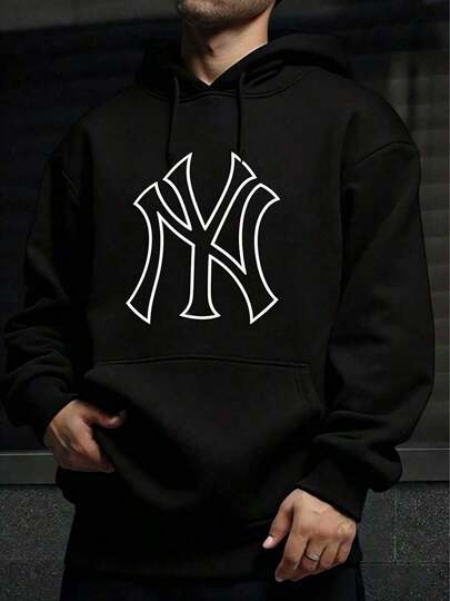 Hombre003 Sudadera Con Capucha De Cuello Hombre Con Estampado De NY Bolsillo Canguro Y Cordón, Manga Larga, Suelta Y Casual, Para Regalar Como Ropa De Hombre Frente(Tallas corren pequeñas, pide una talla .)