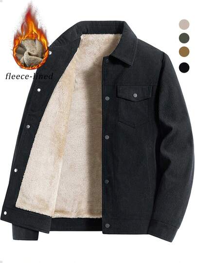 Chaqueta con cuello de sherpa para hombre, abrigo acolchado de pana de algodón, ropa de trabajo reforzada, otoño/invierno