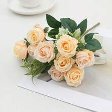 1/3/6pcs Artificial Rose Flower Bouquet, Bridal Bouquet, Home Living Room Dining Table Decor, Wedding Decoration, Home Floral Arrangement - Multicolor - View 6