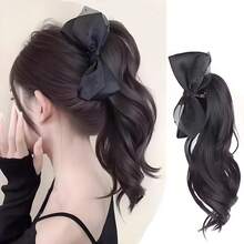 新款波点网纱蝴蝶结瀑布式马尾辫合成发爪夹马尾辫接发片，女士适用 - 彩色 - 查看 14