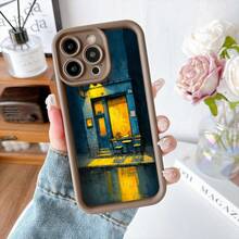 Cubierta de teléfono con diseño artístico azul y amarillo con escena de cafetería iluminada para uso diario y estilo urbano - Blanco - Ver 5