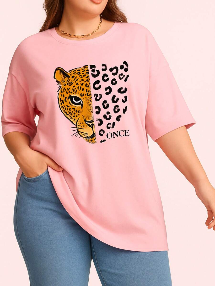 Women's Oversized Plus Size Once Printed T-Shirt - Màu Hồng baby - Xem 1