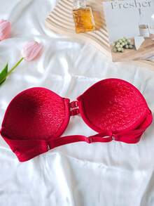 Áo ngực không dây cài trước, nâng ngực cho nữ, họa tiết trái tim, hở lưng, đồ lót không dây vô hình, đồ lót gợi cảm có dây đeo có thể điều chỉnh, áo ống, tuyệt vời cho váy hở lưng, áo ngực có gọng chống trượt, chống lộ - Đỏ - Xem 5